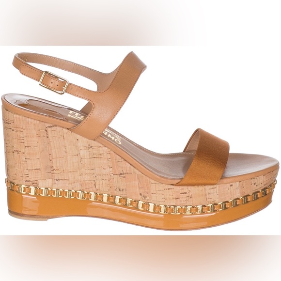 🔥🆕 Ferragamo Mollie Chain Cork Wedges Size 10🔥 - Picture 2 of 10